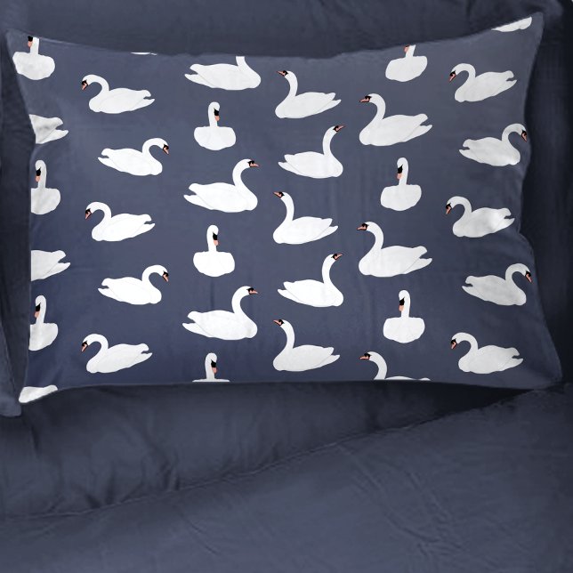 Chic Modern Blue Swan Repeating Pattern Pillowcase (Swan Pillow)