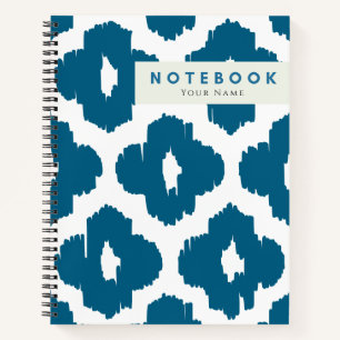 Chic Modern Blue & White Ikat Pattern Personalized Notebook