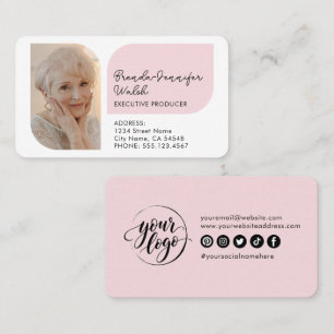 Chic Modern Blush Pink Photo And Logo Social Media Business Card