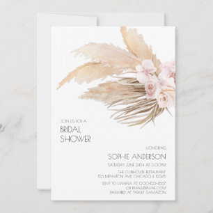 Chic Modern Boho Pampas Grass Bridal Shower Invitation
