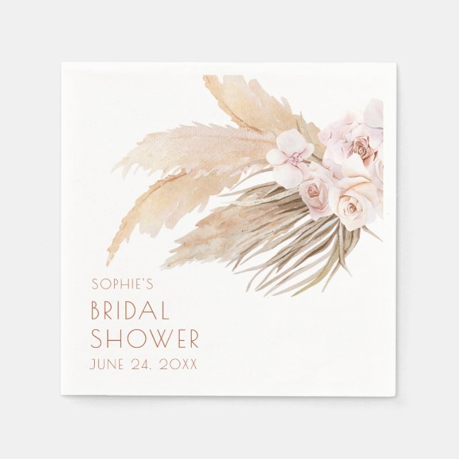 Chic Modern Boho Pampas Grass Bridal Shower  Napkin (Front)