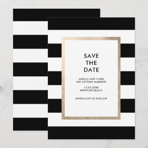 Chic Modern Bold Black White Stripe Rose Gold Foil Invitation