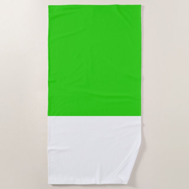 Chic Modern Bright Lime Green White Colour Block Beach Towel (Front)