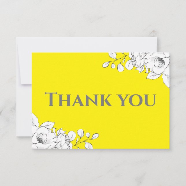 Chic Modern Bright Yellow White Floral Thank You Card (Front)