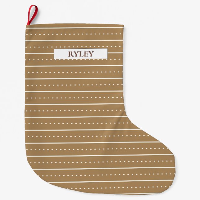 Chic Modern Brown and White Pattern Monogram Large Christmas Stocking (Front)