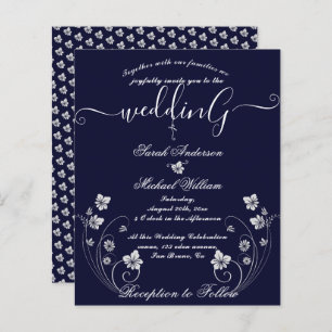 Chic Modern Budget Floral White Wedding Invitation