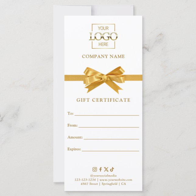 Chic Modern Business Gift Certificate with Logo (Front)