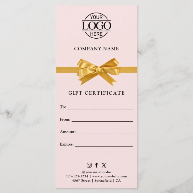 Chic Modern Business Gift Certificate with Logo (Front)