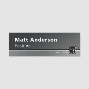 Chic Modern Business Photo Logo Qrcode Black Grey Name Tag