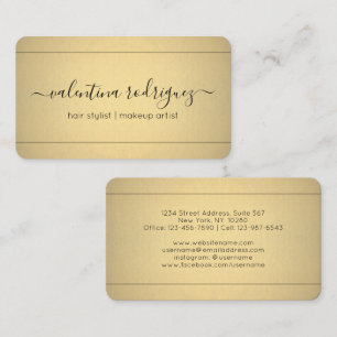 Chic Modern Calligraphy Black and Gold Faux Foil Business Card