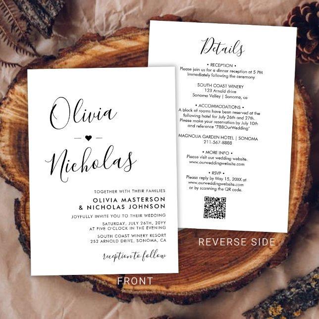 Chic Modern Calligraphy Monogram QR Code Wedding Invitation (Creator Uploaded)