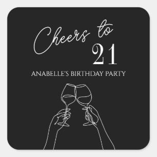 Chic modern cheers to 21st birthday party  square sticker