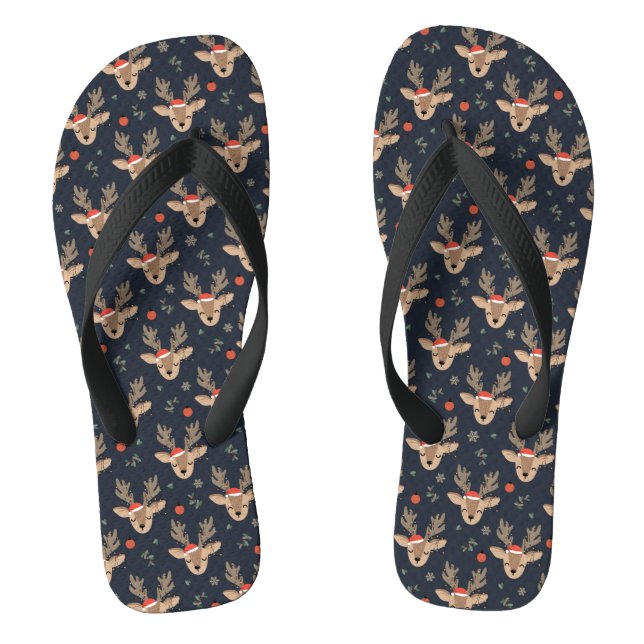 Chic Modern Christmas Holidays Festive Reindeer Flip Flops (Footbed)