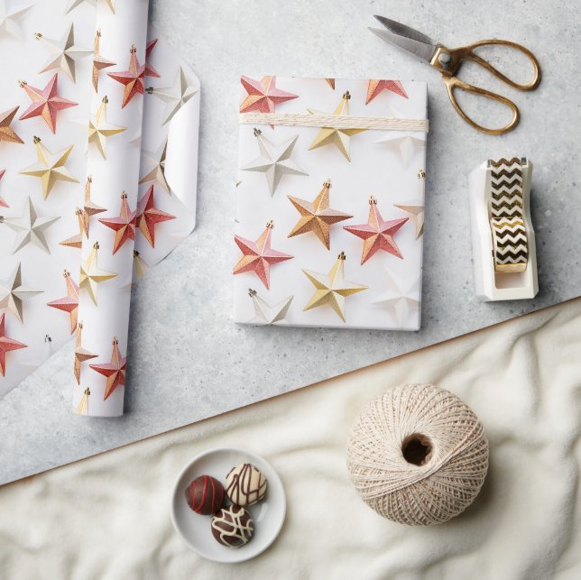 Chic Modern Christmas Star Ornaments Wrapping Paper (Crafts)