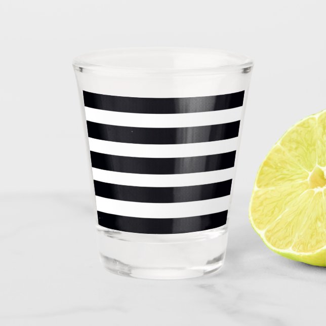 Chic Modern Classic Black And White Striped Cute Shot Glass (Front)