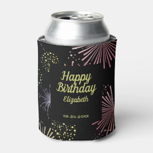 Chic Modern Colourful Fireworks Black Birthday  Can Cooler