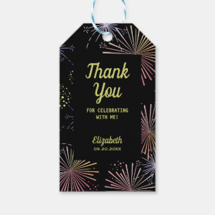 Chic Modern Colourful Fireworks Black Birthday Gift Tags