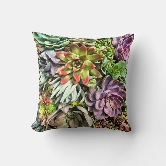 Chic Modern Colourful Succulent photo pattern Throw Pillow (Front)