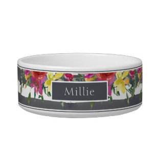 Chic Modern Colourful Watercolor Floral Name Bowl