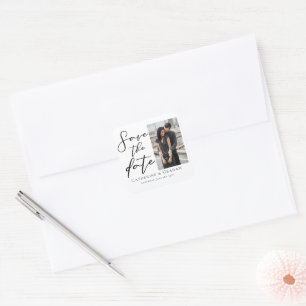 Chic Modern Couple Photo Save the Date Square Sticker