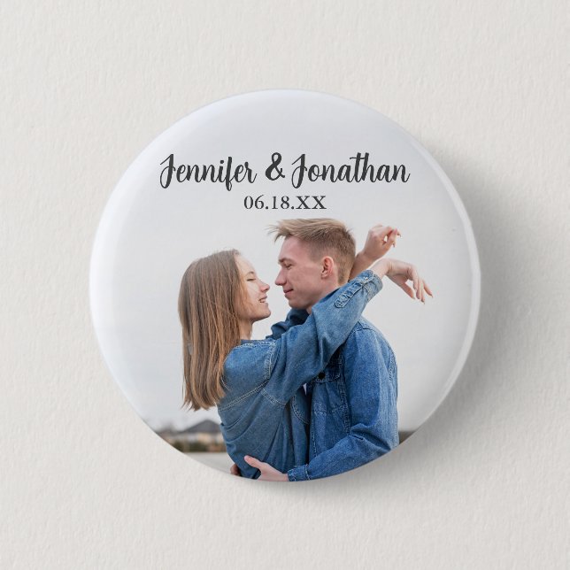 Chic Modern Couple Photo Wedding Guest 2 Inch Round Button (Front)