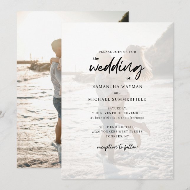 Chic Modern Couples Photo Script Wedding Invitation (Front/Back)