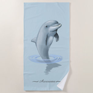 Chic Modern Dolphin & Script on Light Blue Beach Towel