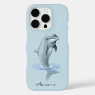 Chic Modern Dolphin & Script on Light Blue iPhone 16 Pro Case