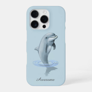 Chic Modern Dolphin & Script on Light Blue iPhone 16 Pro Case