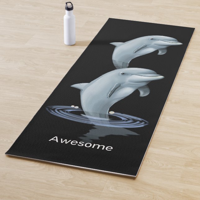 Chic Modern Dolphins & Text on Black Yoga Mat (In Situ)