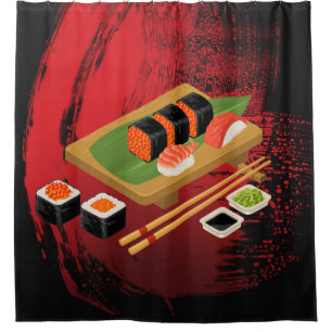 Chic Modern Elegant Black & Red Sushi