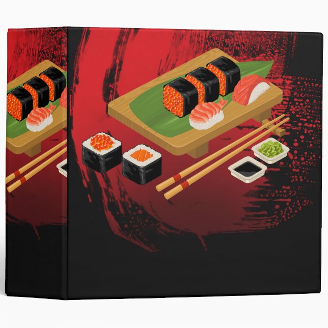 Chic Modern Elegant Black & Red Sushi Binder (Front/Spine)