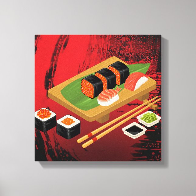 Chic Modern Elegant Black & Red Sushi Canvas Print (Front)