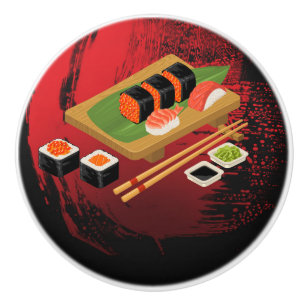Chic Modern Elegant Black & Red Sushi Ceramic Knob