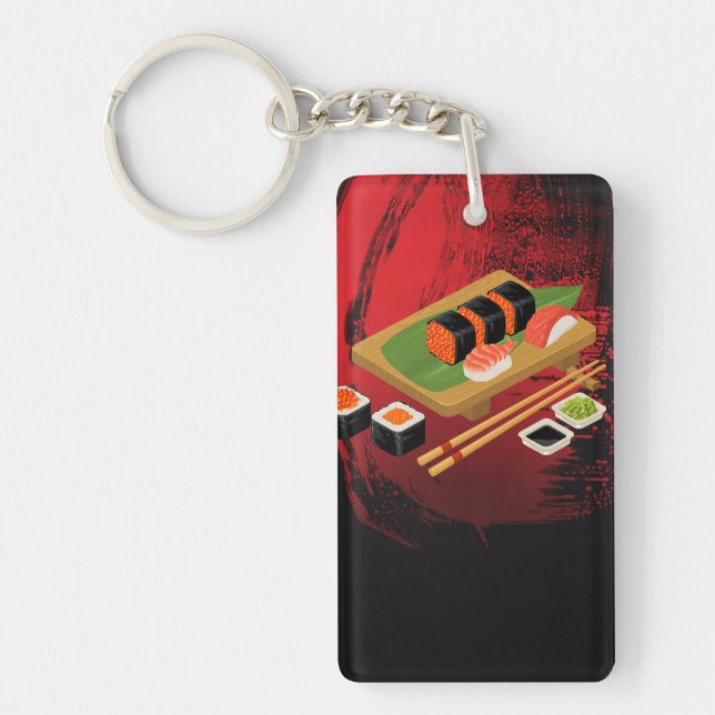 Chic Modern Elegant Black & Red Sushi Keychain (Front)