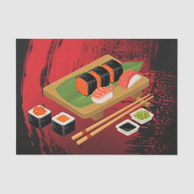 Chic Modern Elegant Black & Red Sushi Party Tissue Paper (Front)