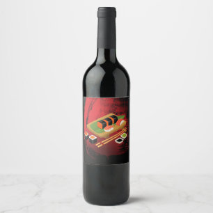 Chic Modern Elegant Black & Red Sushi Party Wine Label