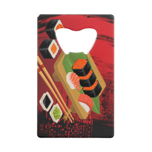 Chic Modern Elegant Black & Red Sushi Wallet Bottle Opener