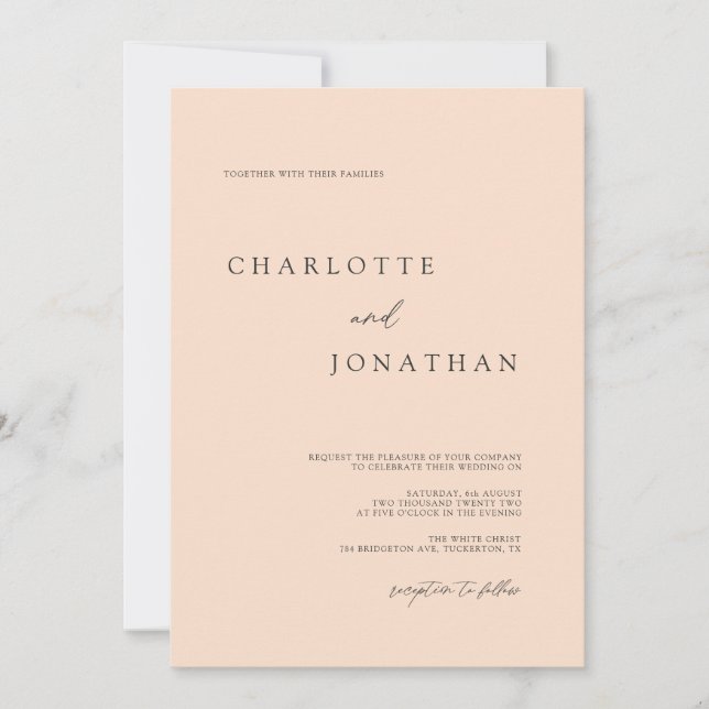 Chic Modern Elegant Blush Pink Wedding Invitation (Front)