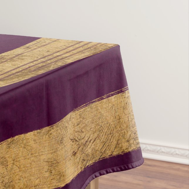 Chic Modern Faux Gold Brushstrokes on Purple Tablecloth (In Situ)