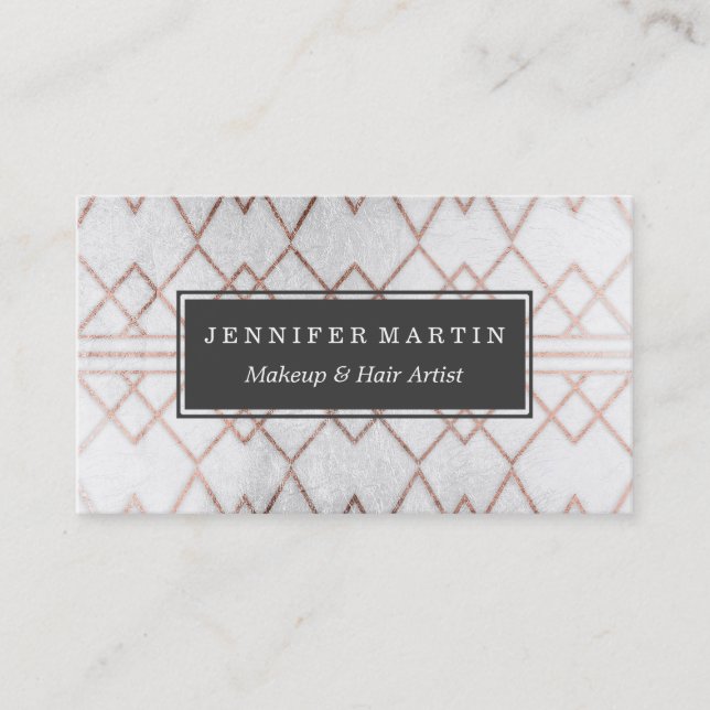 Chic Modern Faux Rose Gold Geometric Triangles Business Card (Front)