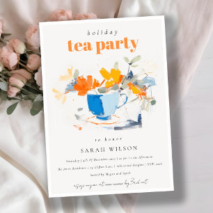 Chic Modern Floral Tea Cup Holiday Tea Party  Invitation