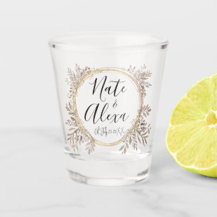Chic Modern Floral Wreath Wedding Personalized Shot Glass
