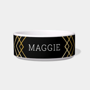 Chic Modern Geometric Art Deco Personalized Pet Bowl
