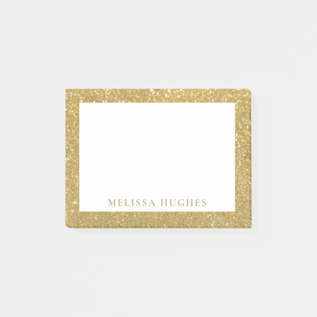 Chic Modern Gold Glitter Personalized Post-it Notes (Front)