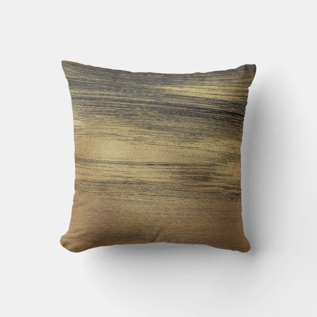 Chic Modern Gold Grey Abstract Brushstrokes Throw Pillow (Front)