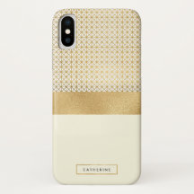 Chic Modern Gold Ivory Stripes Pattern with Name