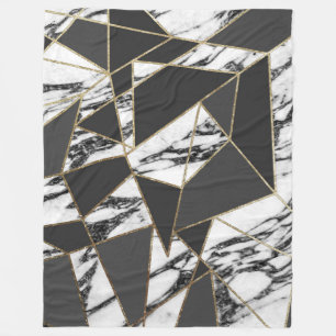 Chic Modern Gold Marble and Black Geometric Fleece Blanket