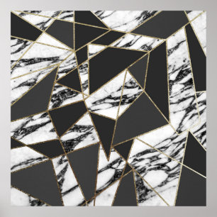 Chic Modern Gold Marble and Black Geometric Poster