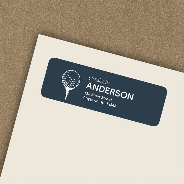 Chic Modern Golf Ball & Tee Blue Return Address (Creator Uploaded)